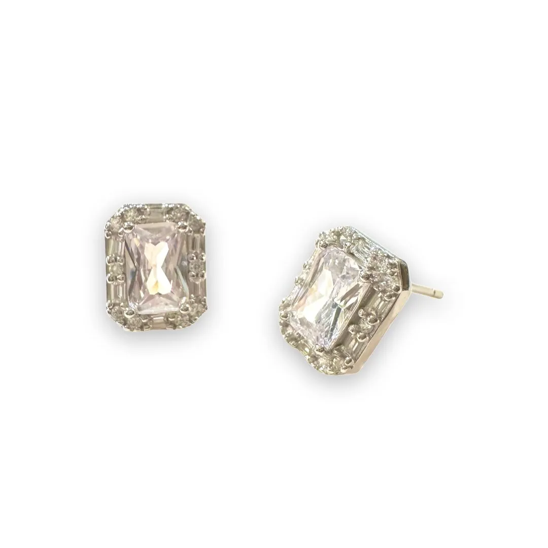 Adriene Emerald Cut Halo Birthstone Earrings