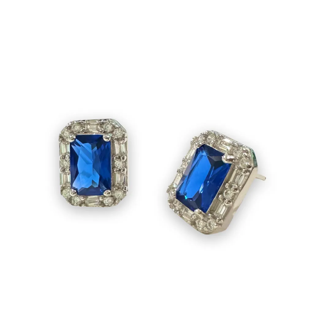 Adriene Emerald Cut Halo Birthstone Earrings