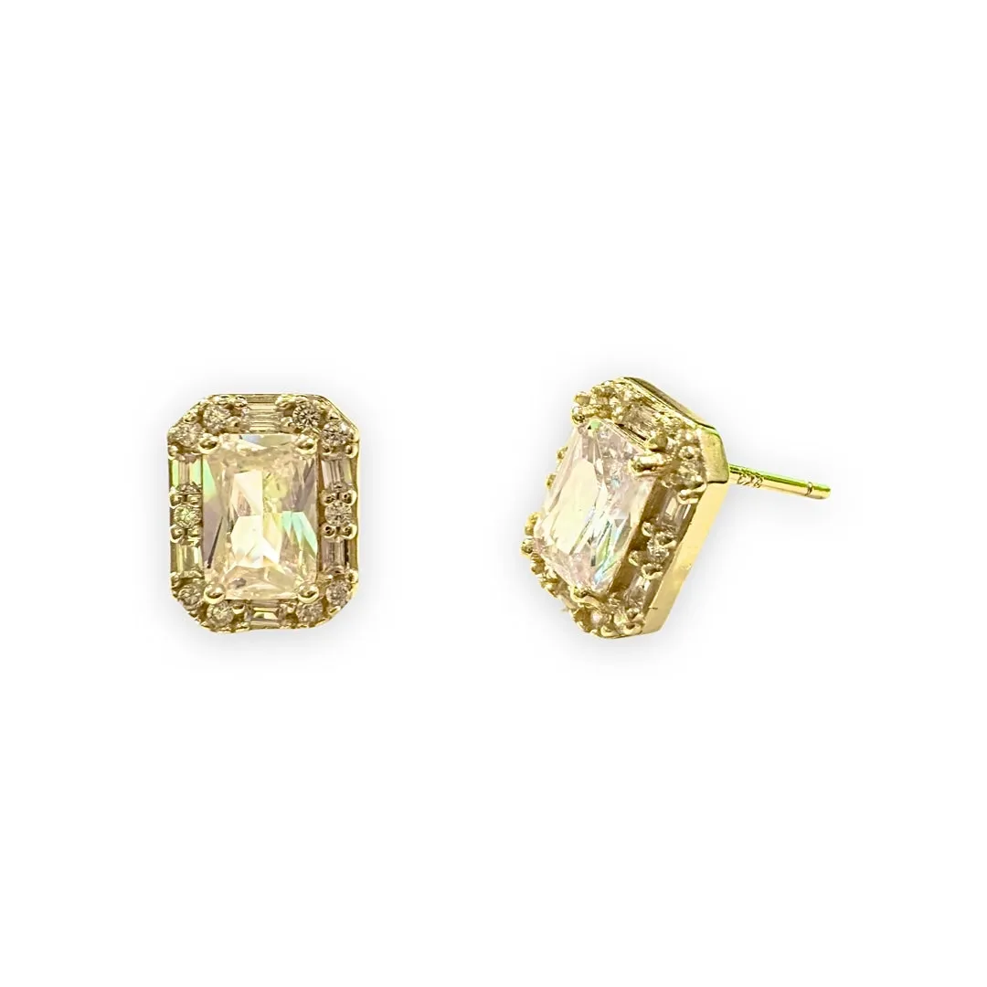 Adriene Emerald Cut Halo Birthstone Earrings