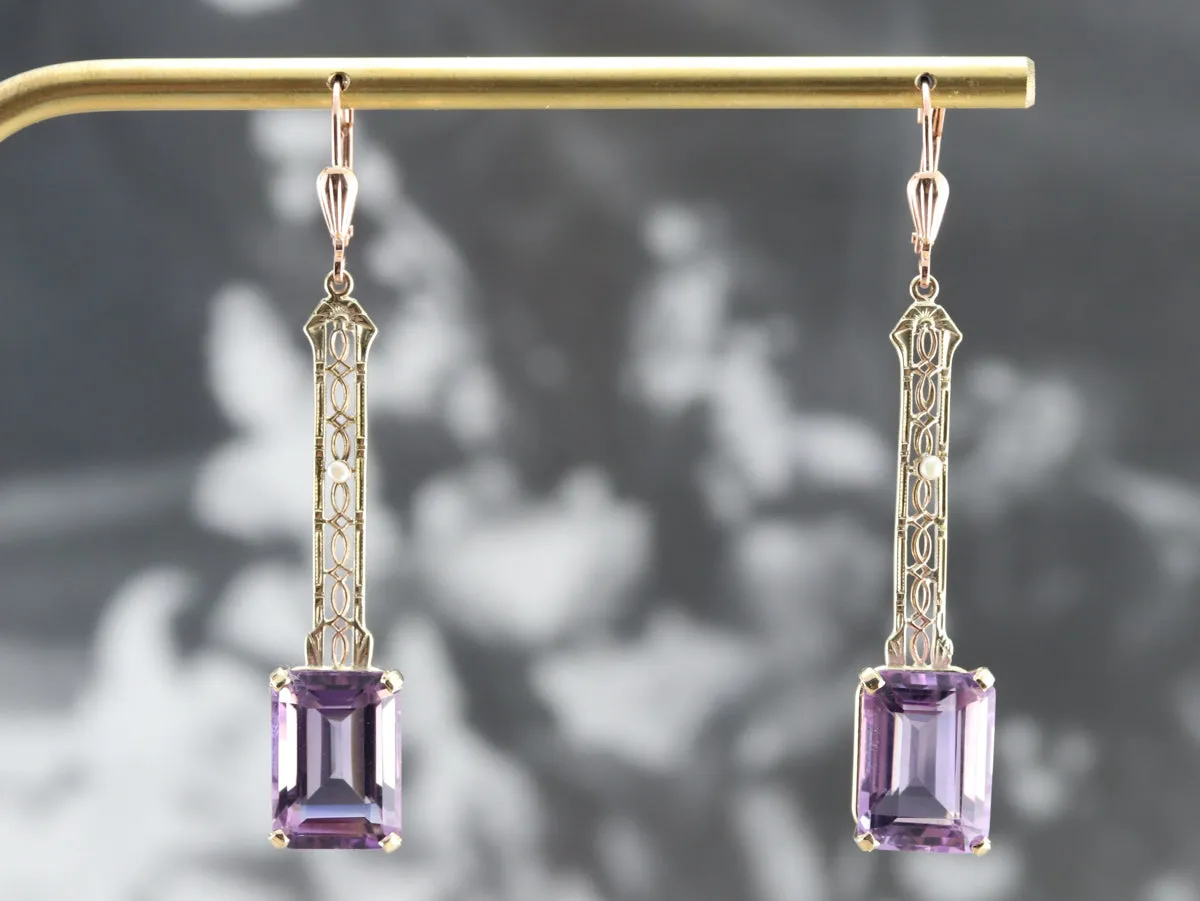 Amethyst and Seed Pearl Drop Earrings