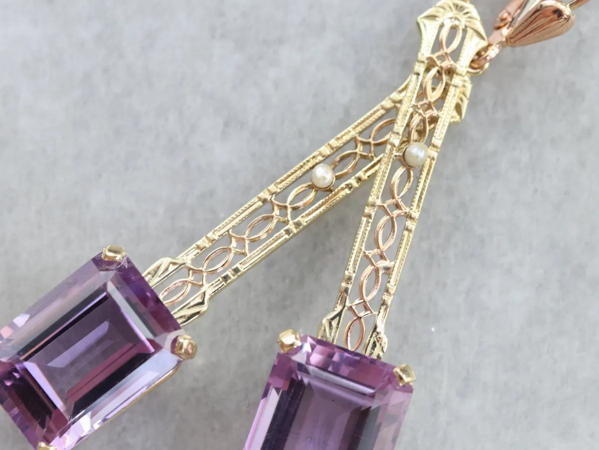 Amethyst and Seed Pearl Drop Earrings