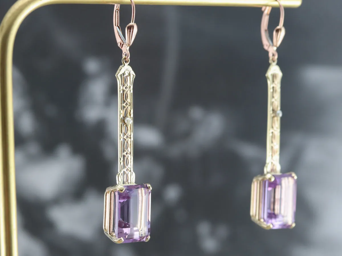 Amethyst and Seed Pearl Drop Earrings