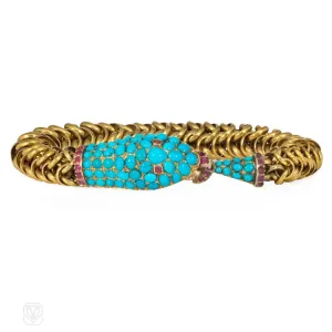 Antique turquoise and ruby serpent bracelet