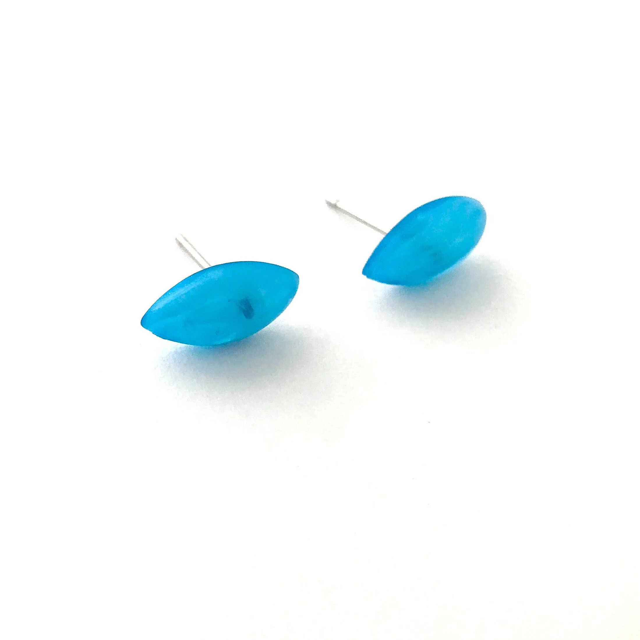 Aqua Marbled Marquis Stud Earrings