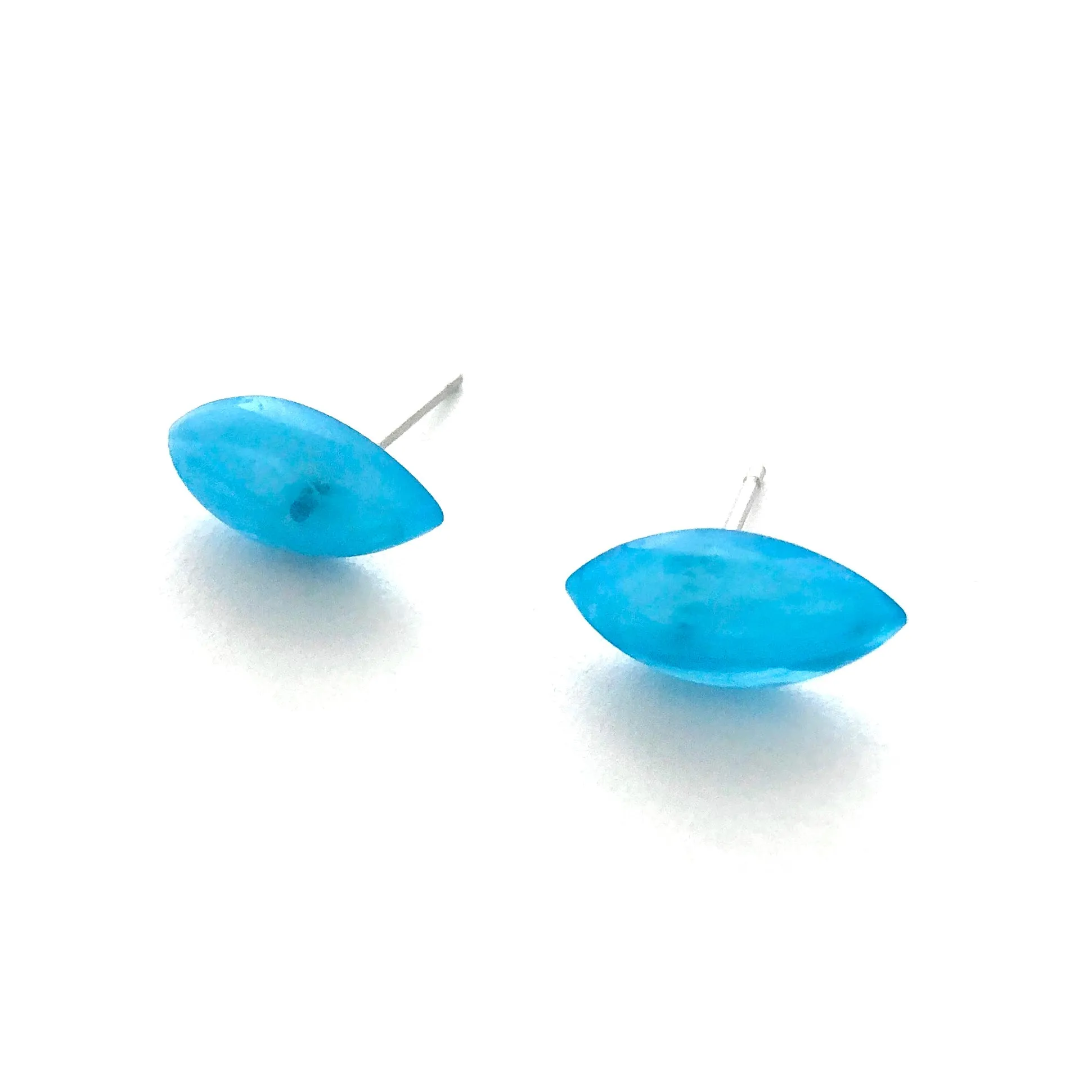 Aqua Marbled Marquis Stud Earrings