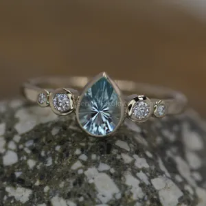 Aquamarine Tear Drop and Diamond Multi Bezel Engagement Ring