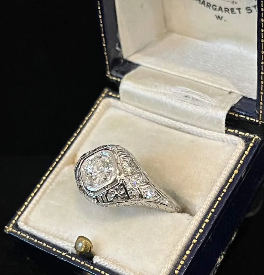 Art Deco Platinum Old European Cut Diamond Ring