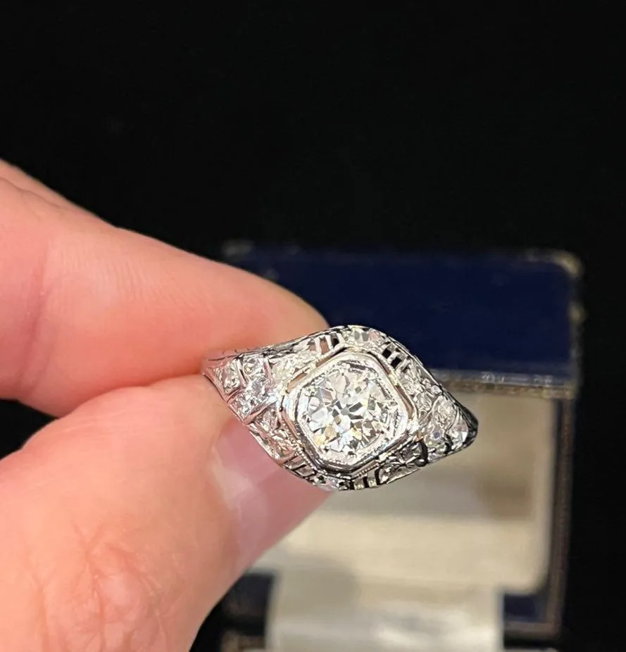 Art Deco Platinum Old European Cut Diamond Ring