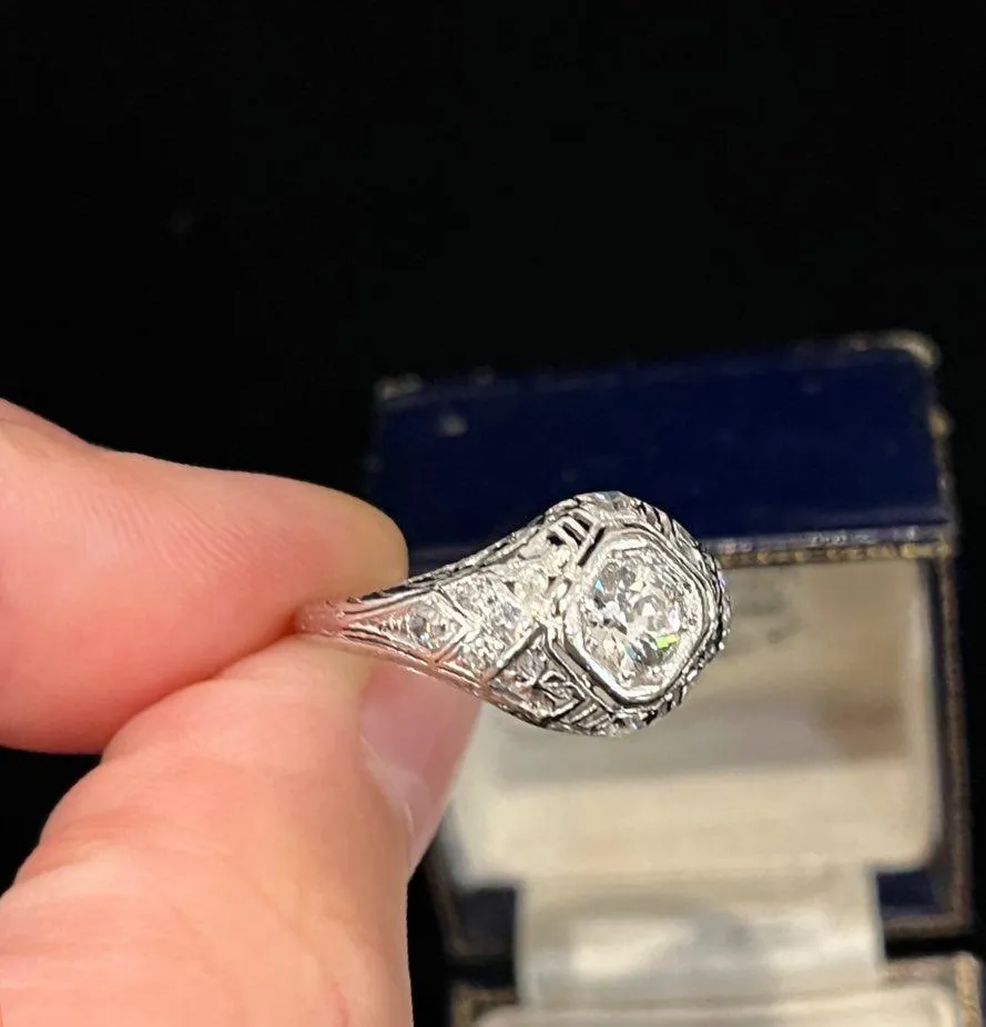 Art Deco Platinum Old European Cut Diamond Ring