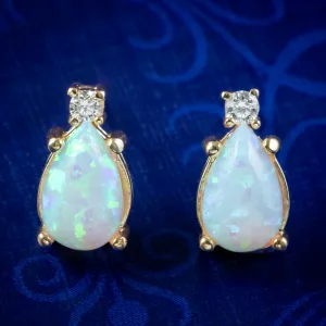 Art Deco Style Opal Diamond Stud Earrings 0.85ct Opals