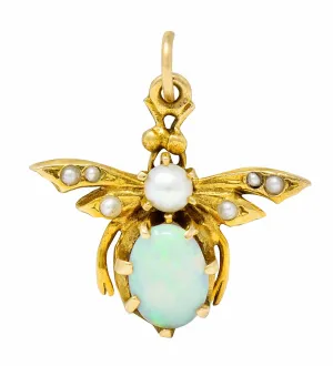 Art Nouveau Opal Pearl 14 Karat Gold Bee Insect Charm