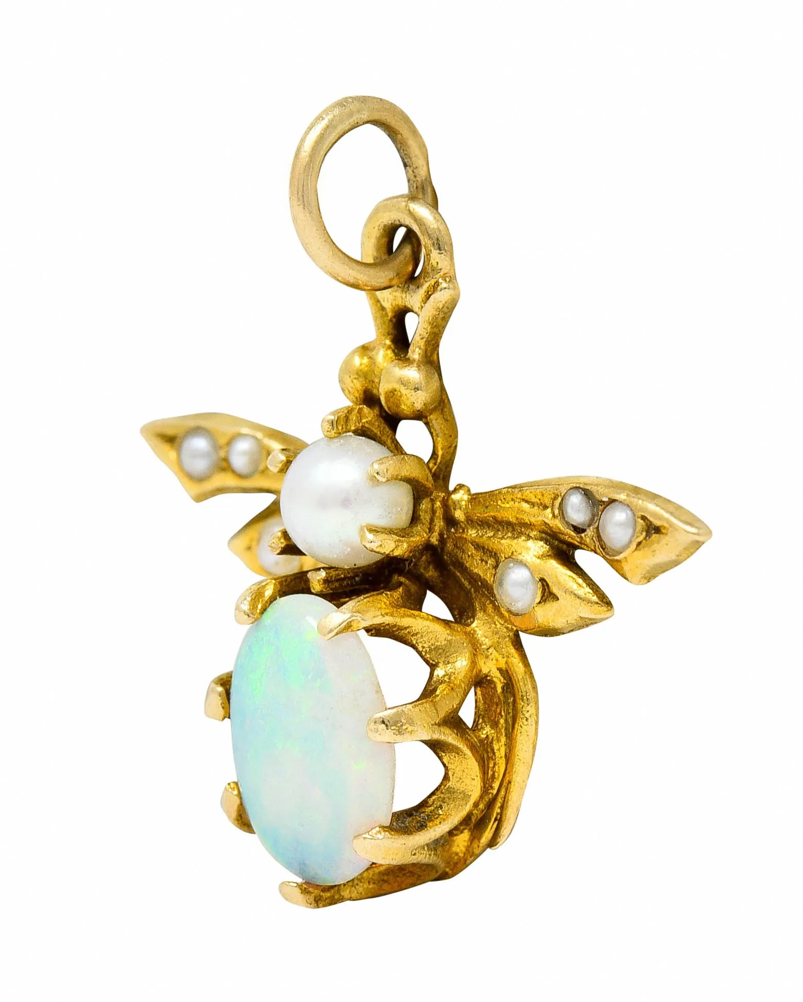 Art Nouveau Opal Pearl 14 Karat Gold Bee Insect Charm