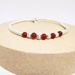 AUTUMN Red Agate Bead Bracelet in Sterling Silver