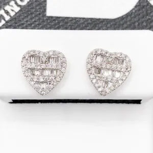 Baguette Heart .44cttw Diamond Earrings 10K Yellow Gold