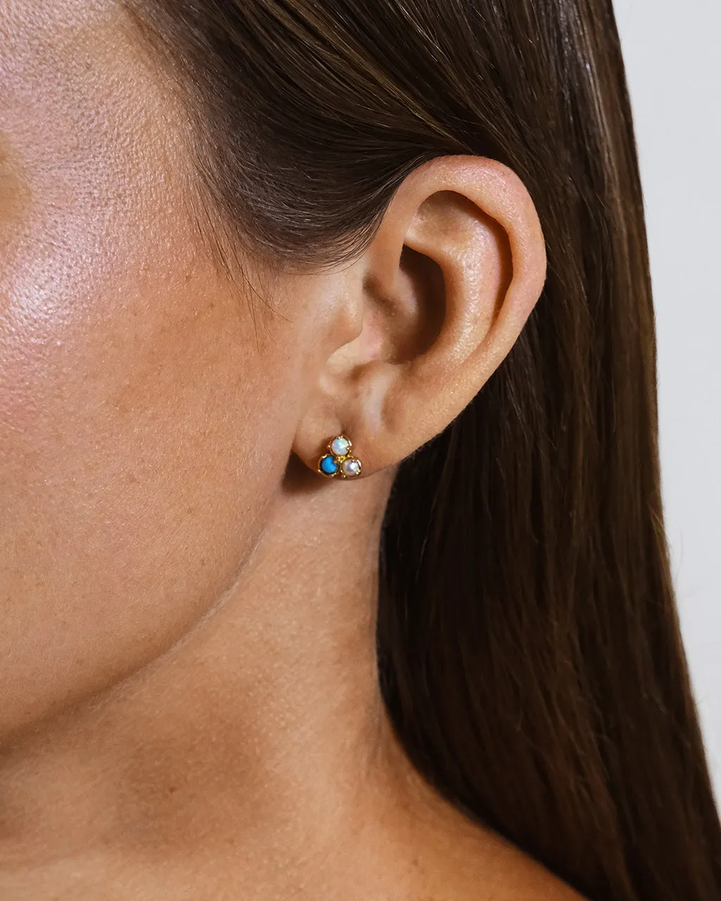 Bermuda Opal, Pearl, & Turquoise Triple Stud Earrings