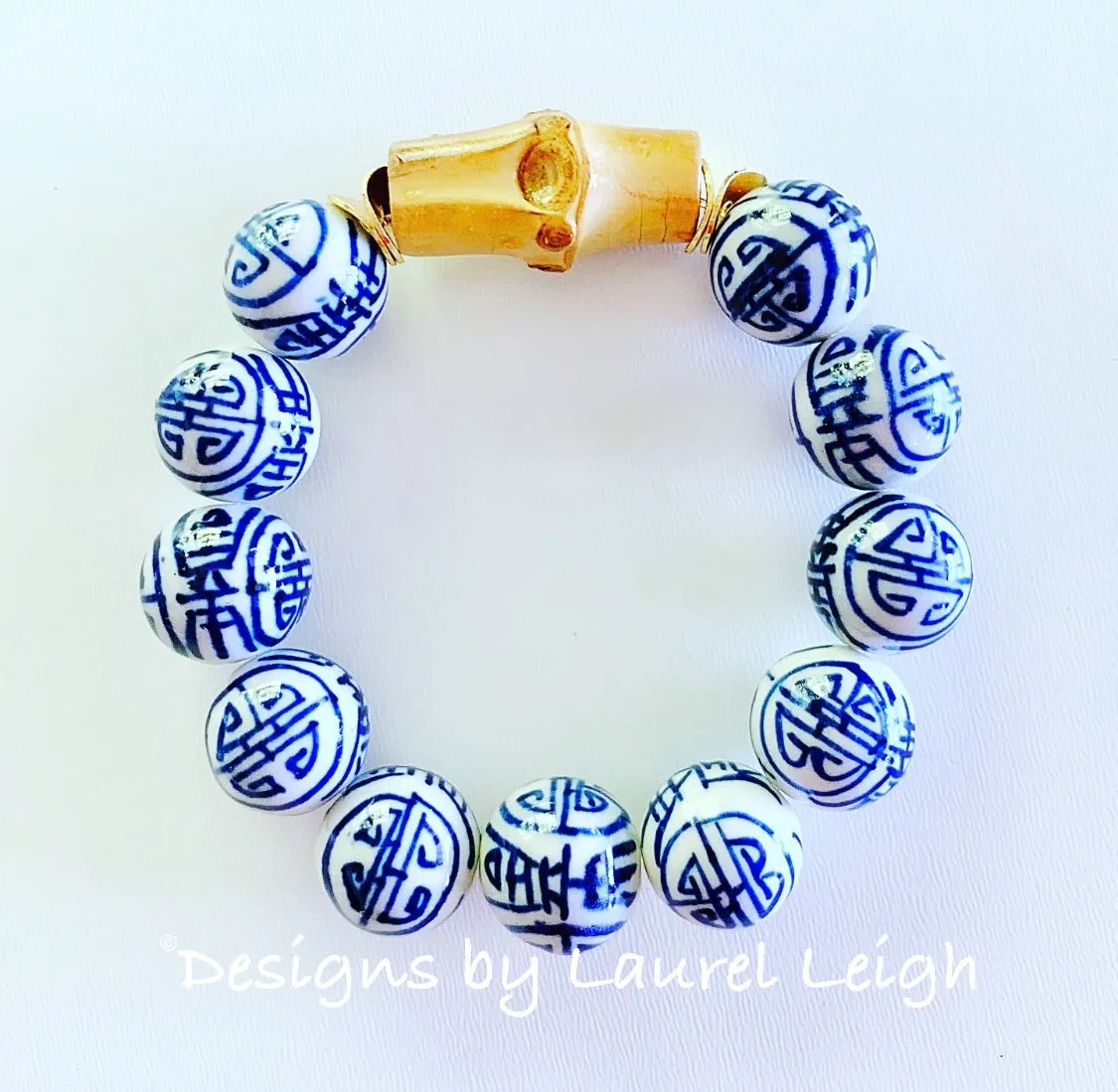 Blue & White Longevity Bamboo Bracelet