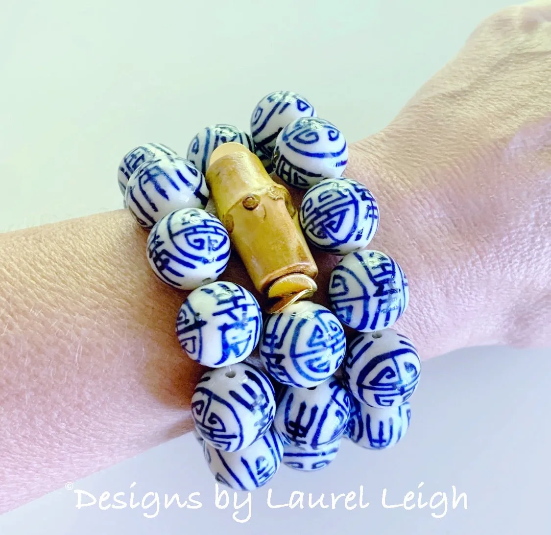 Blue & White Longevity Bamboo Bracelet