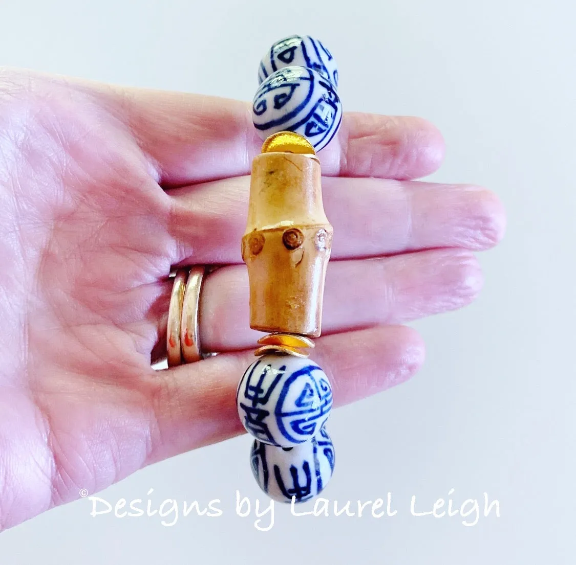 Blue & White Longevity Bamboo Bracelet