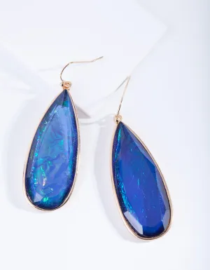 Blue Faux Opal Drop Earrings