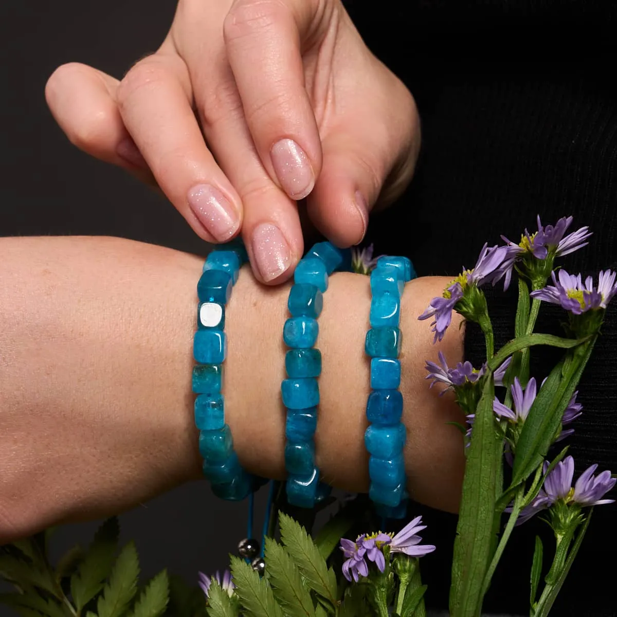 Blue Quartz | Silver | Gemstone Pebble Macrame Bracelet