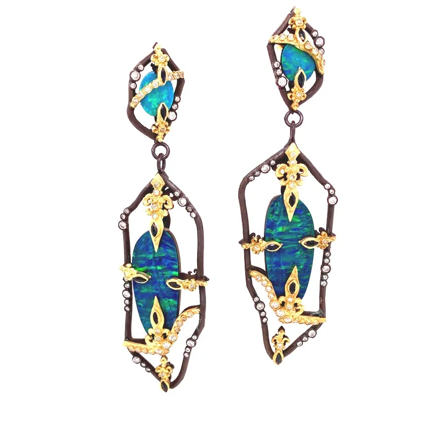 Boulder Opal Fleur de Lis Earrings