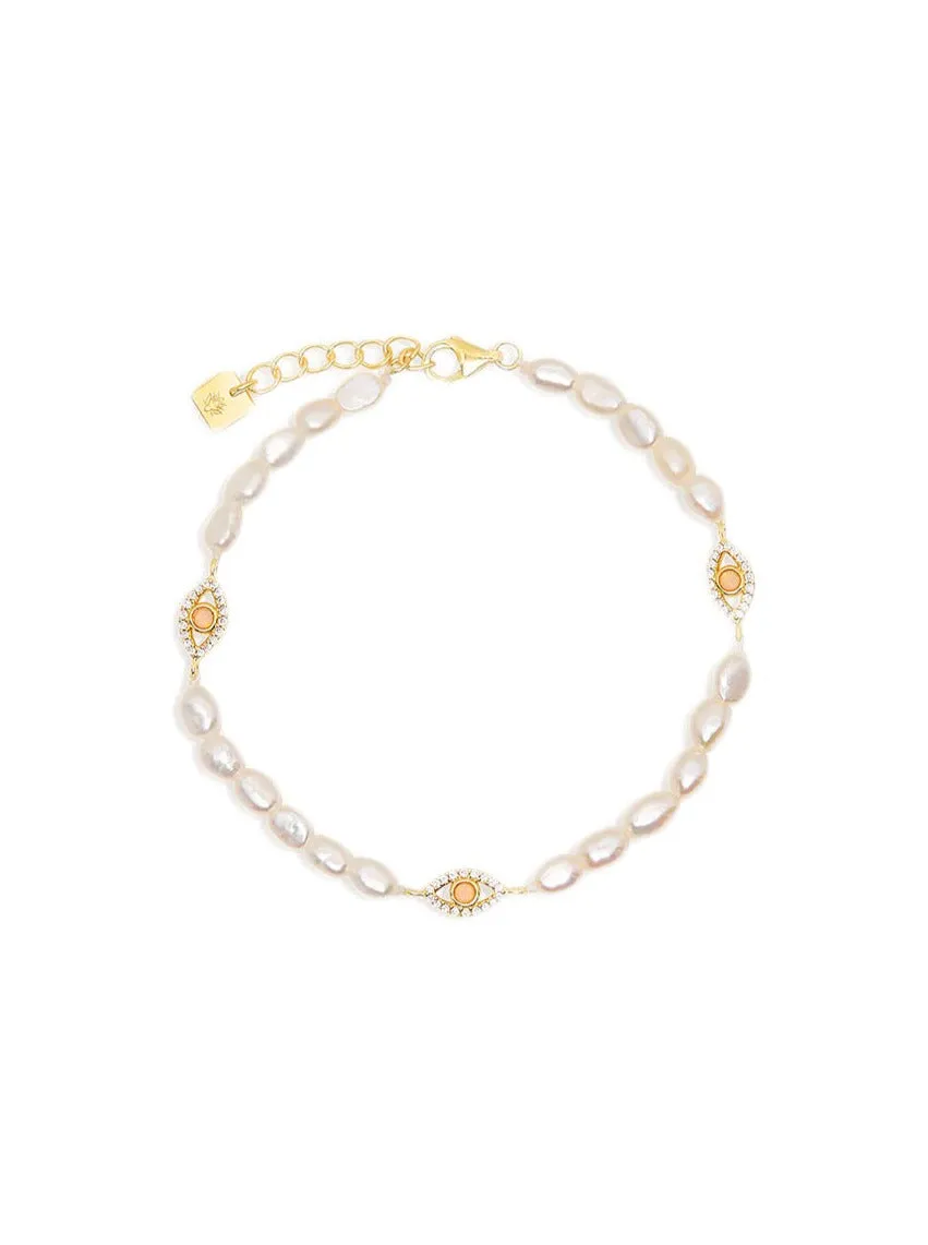 By Charlotte Eye of Purity Pearl Bracelet in Gold Vermeil