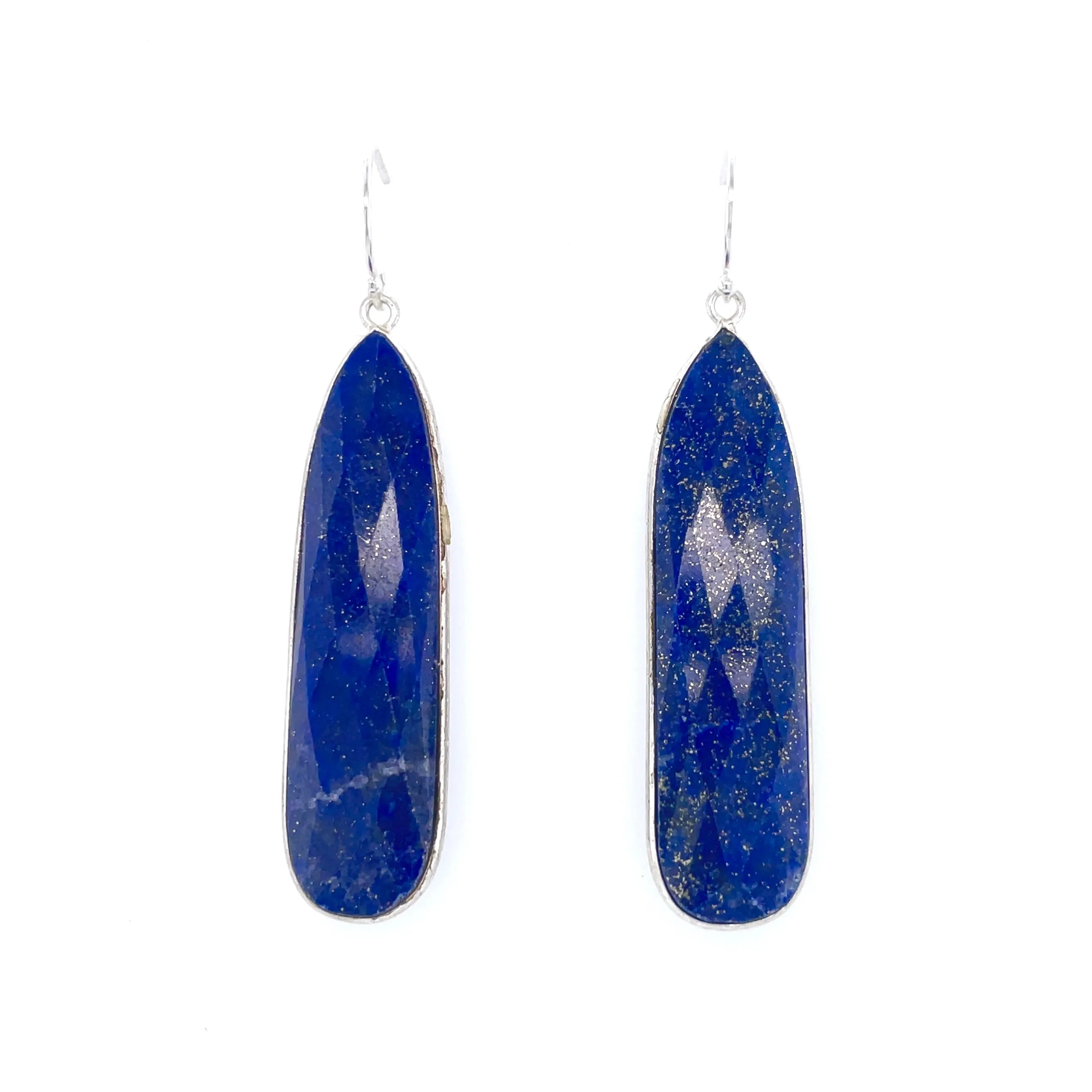 Channel Set Lapis Long Teardrop Earrings