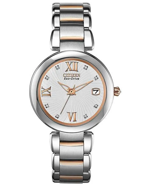 Citizen Signature Marne 9 Diamond Ladies Two-Tone Dress Watch - Snow White Dial