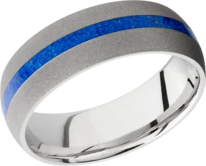 Cobalt chrome 8mm domed band with a mosaic inlay of Lapis