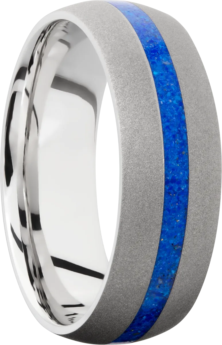 Cobalt chrome 8mm domed band with a mosaic inlay of Lapis