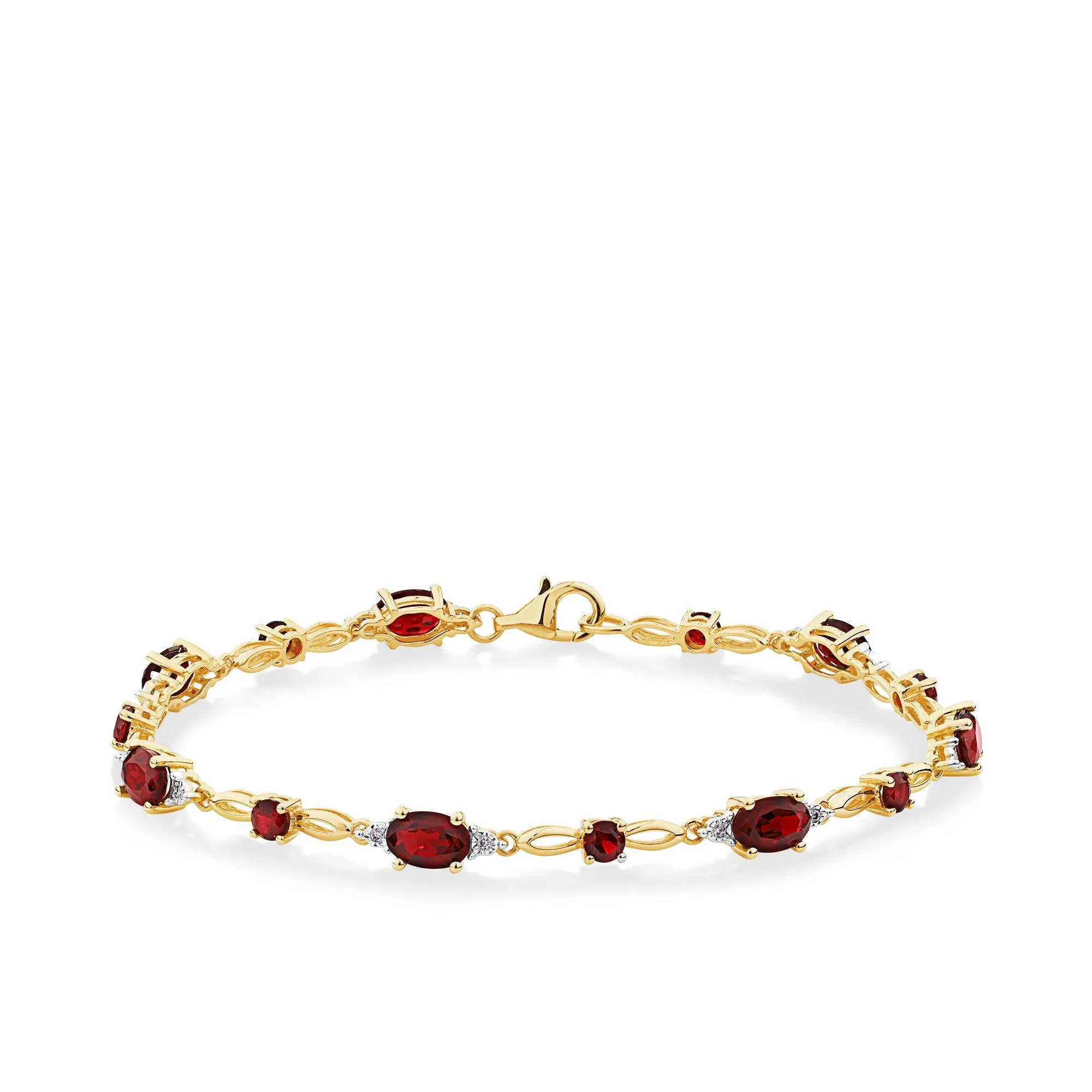 Created Ruby & 0.06ct TDW Diamond Bracelet in 9ct Yellow Gold