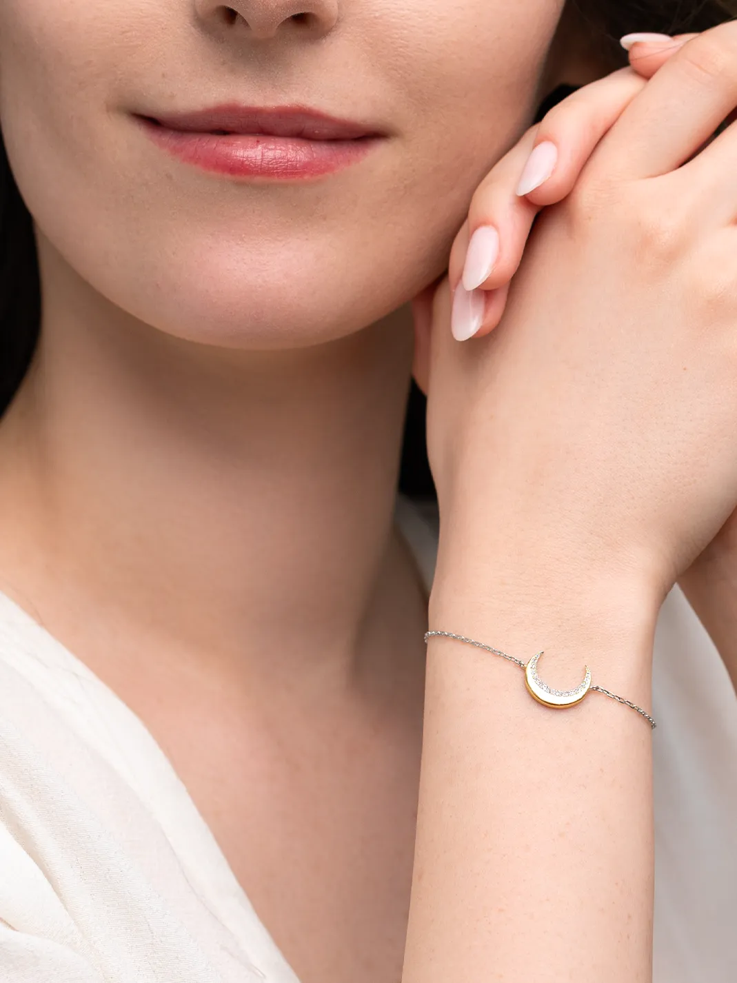 Crescent Moon Two Tone Bracelet