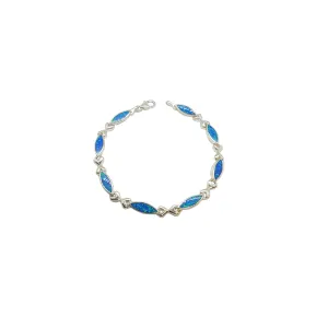 Crosshatch & Blue Opal Bracelet (Silver)