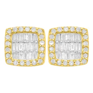 Cushion Baguette Diamond Earrings .35cttw 10K Yellow Gold