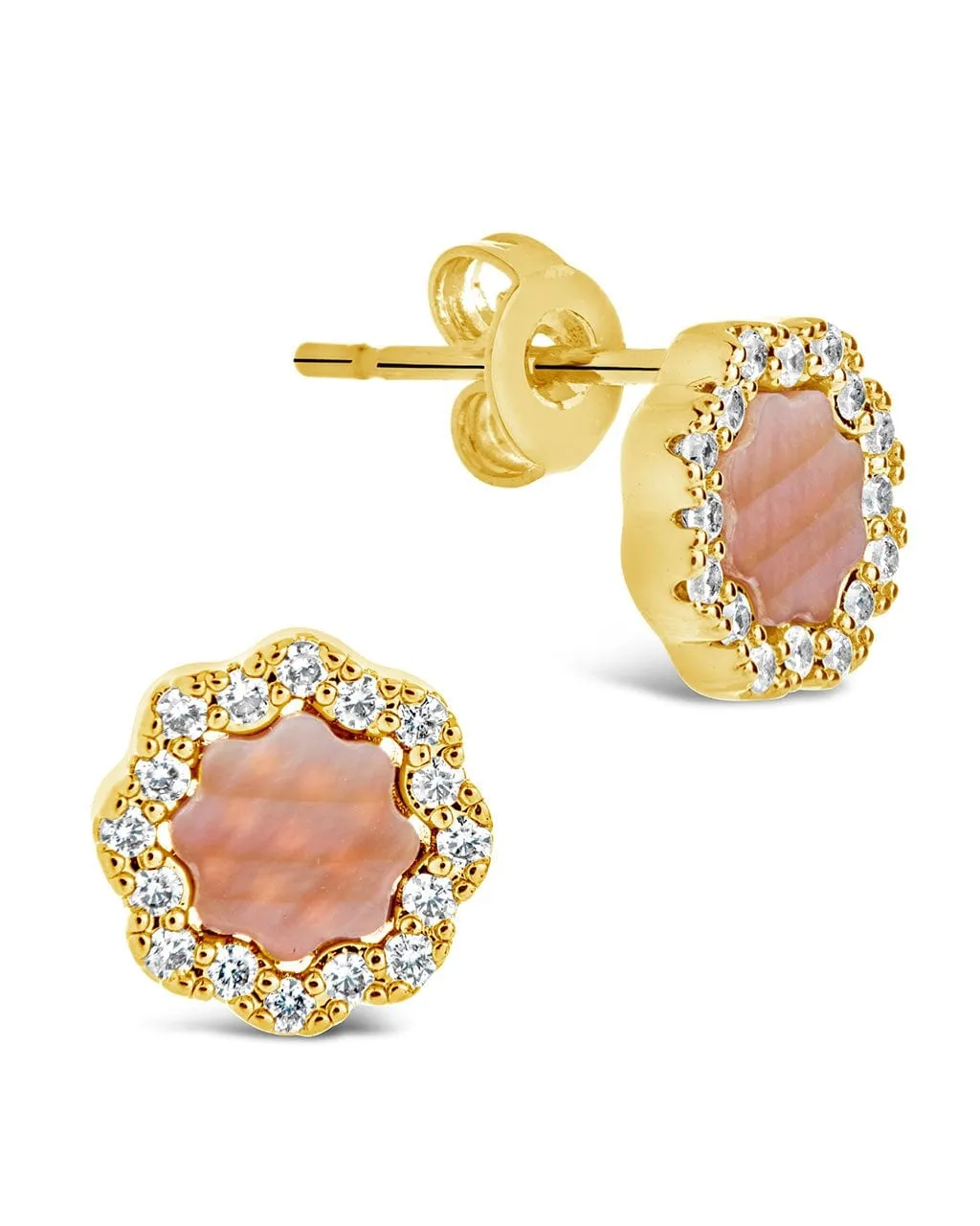 CZ Bezel Frame Rose Petal Stud Earrings