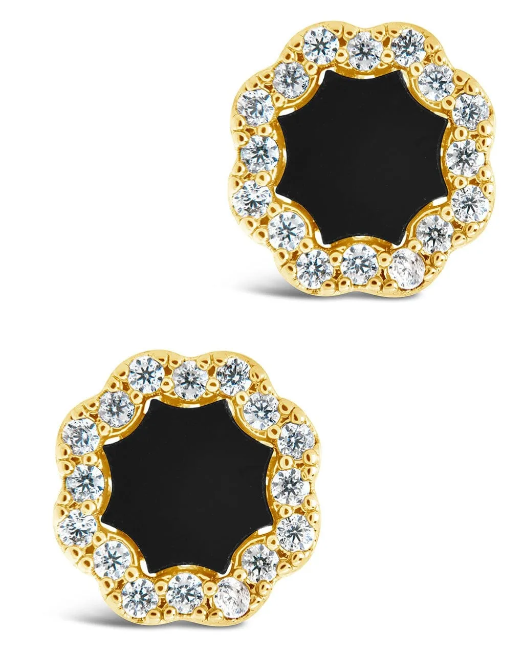 CZ Bezel Frame Rose Petal Stud Earrings