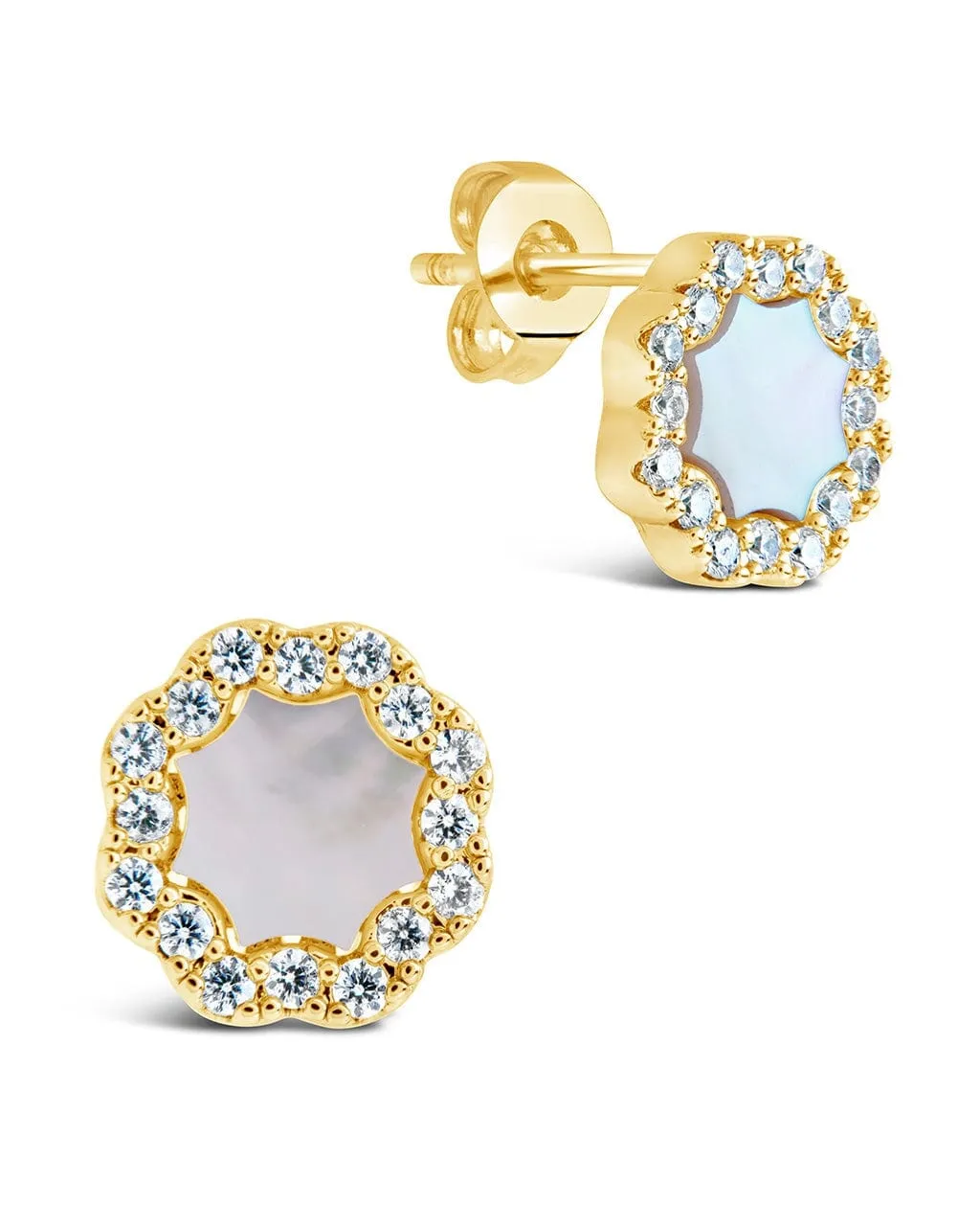 CZ Bezel Frame Rose Petal Stud Earrings