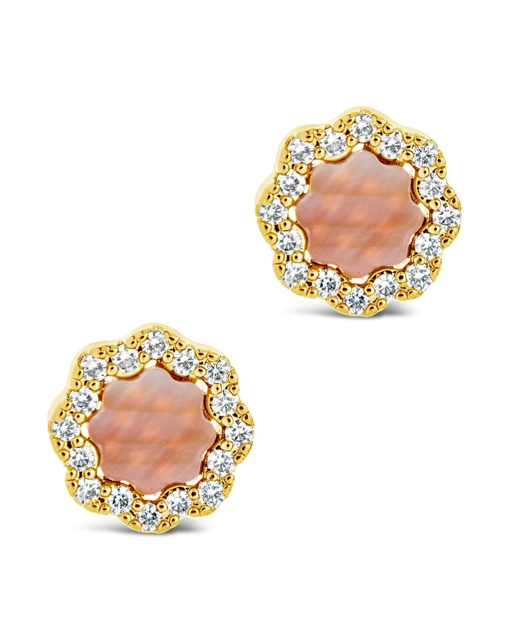 CZ Bezel Frame Rose Petal Stud Earrings