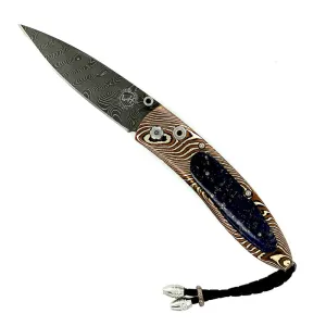 Damascus Steel & Lapis Lazuli Knife- "Blue and Gold"