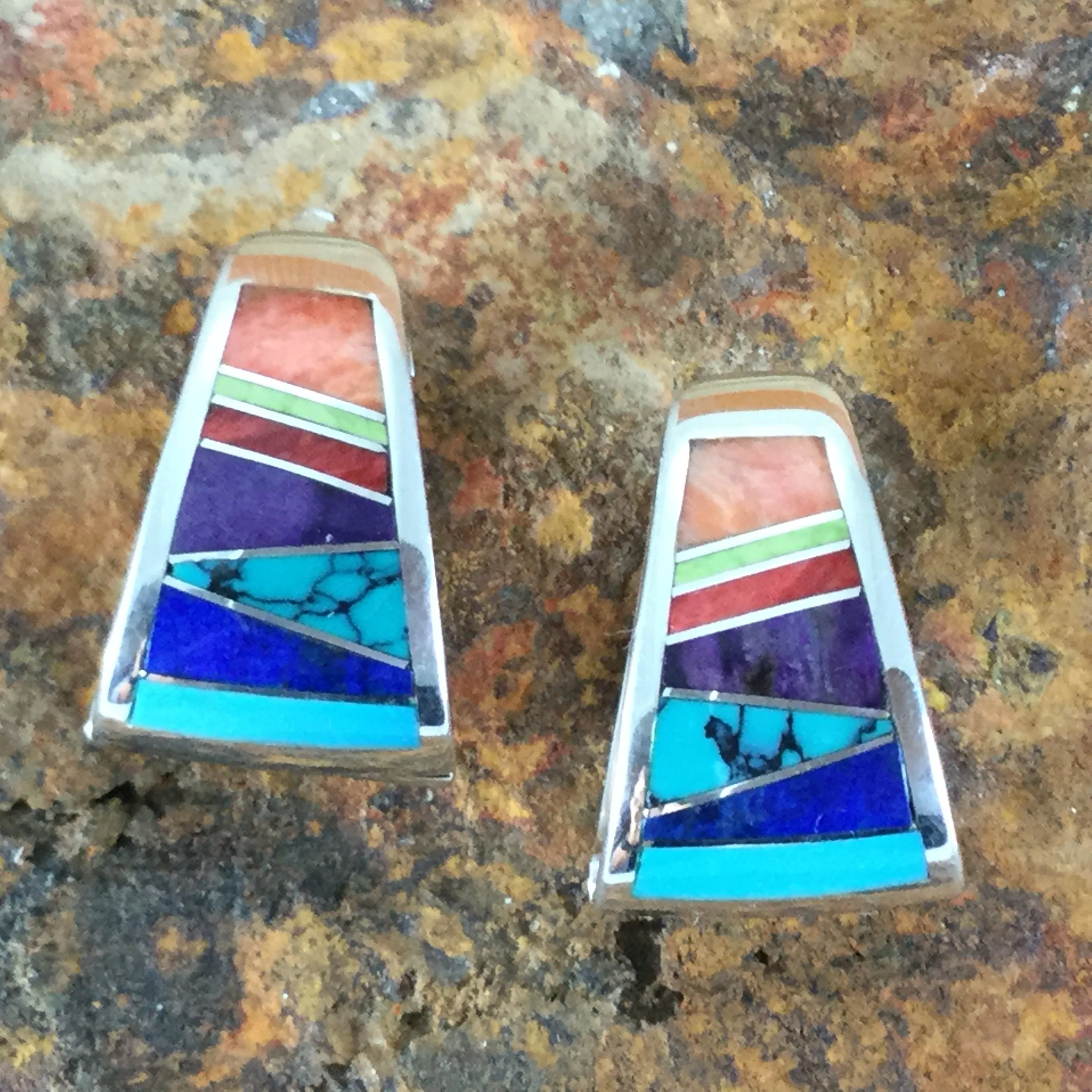 David Rosales Indian Summer Inlaid Sterling Silver Earrings Huggie