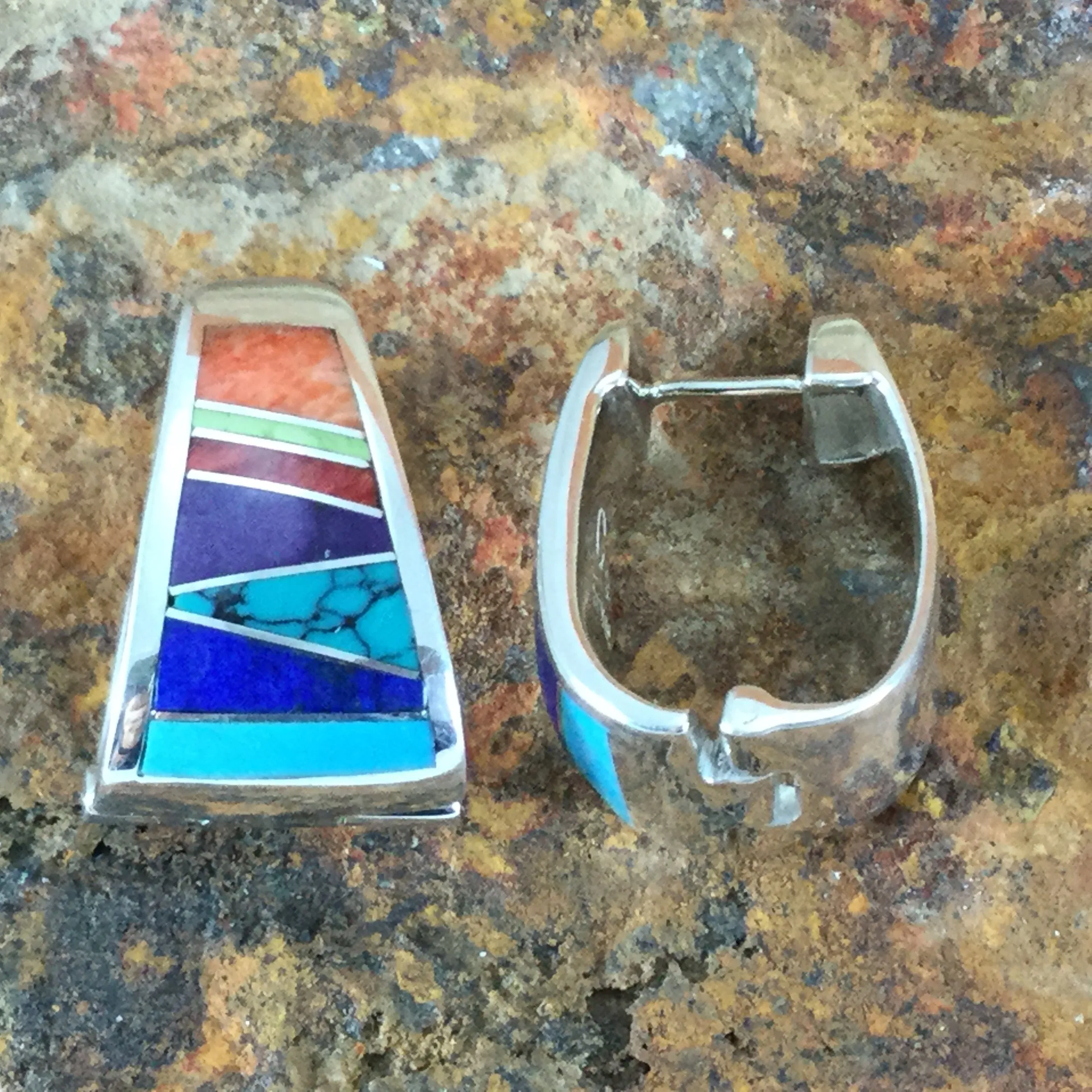 David Rosales Indian Summer Inlaid Sterling Silver Earrings Huggie