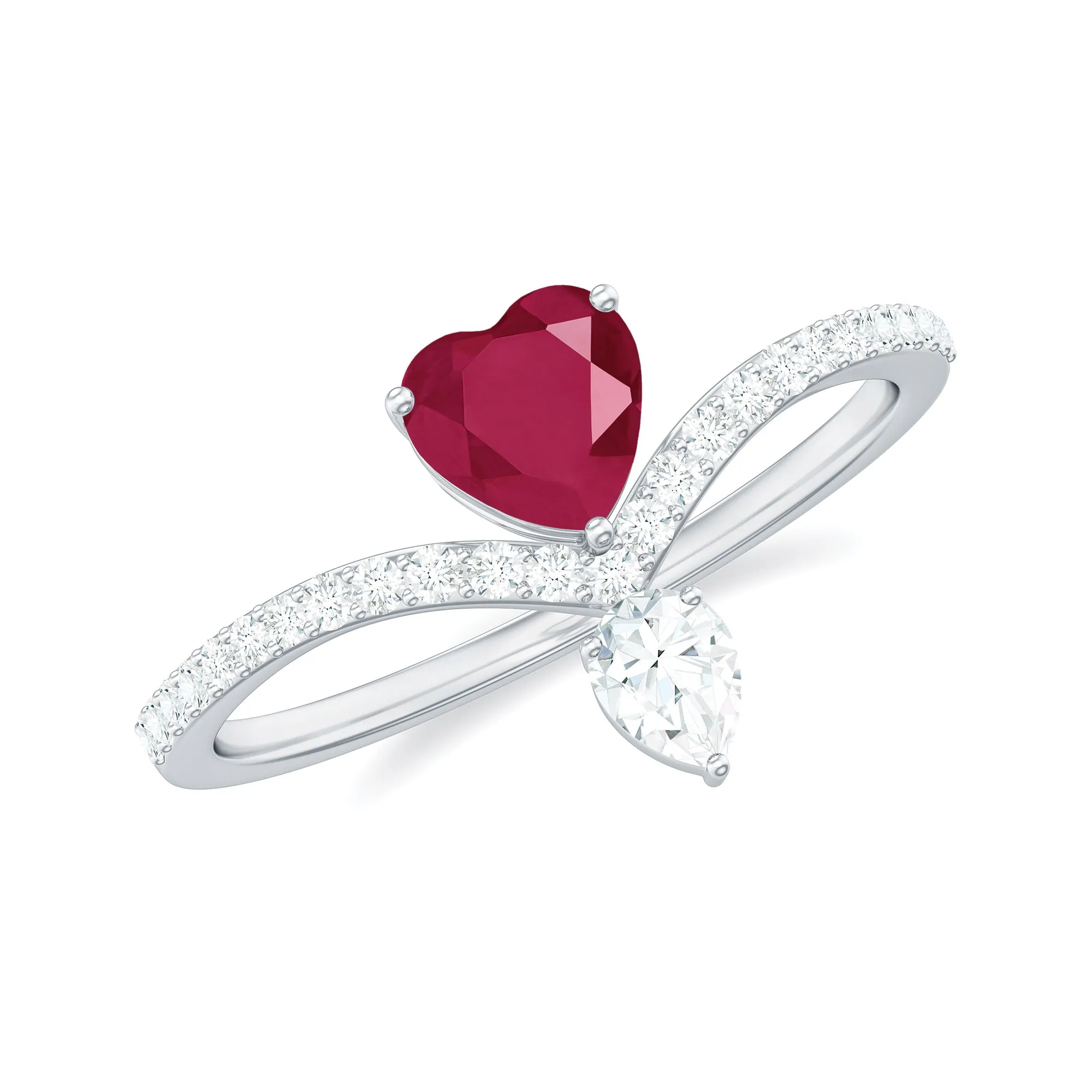 Designer Ruby Heart Engagement Ring with Diamond