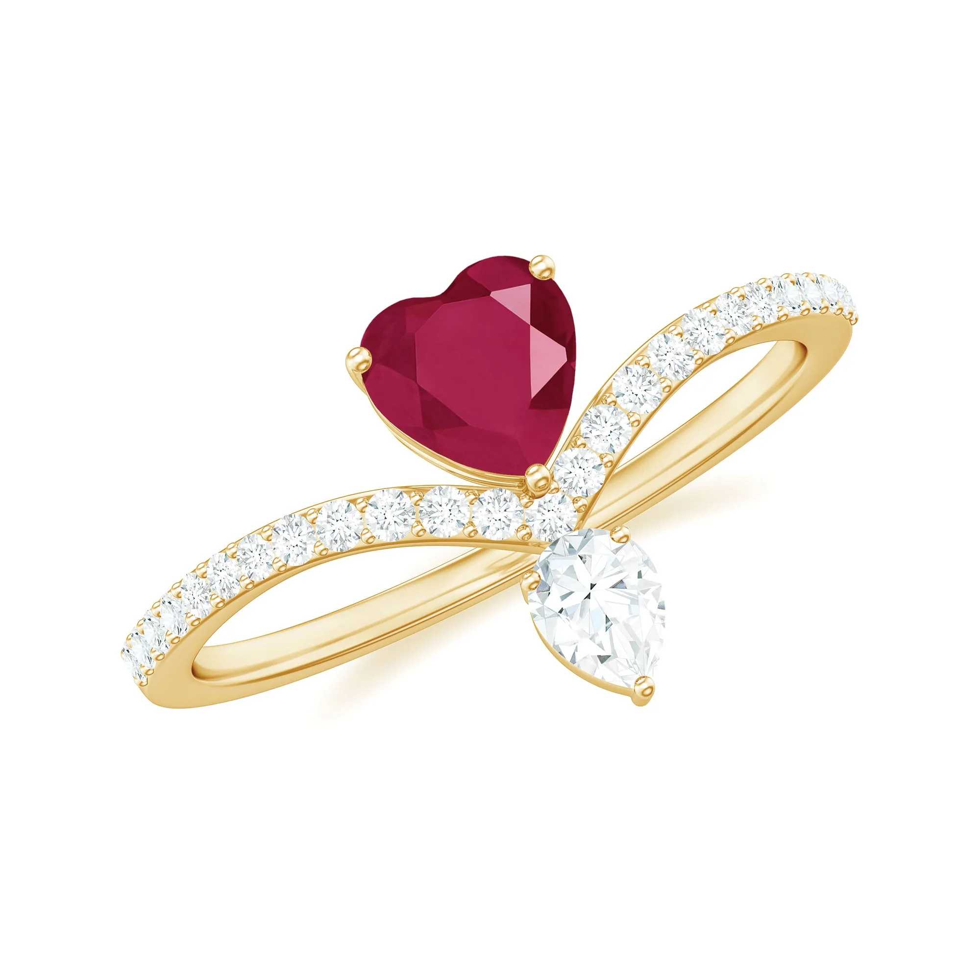 Designer Ruby Heart Engagement Ring with Diamond