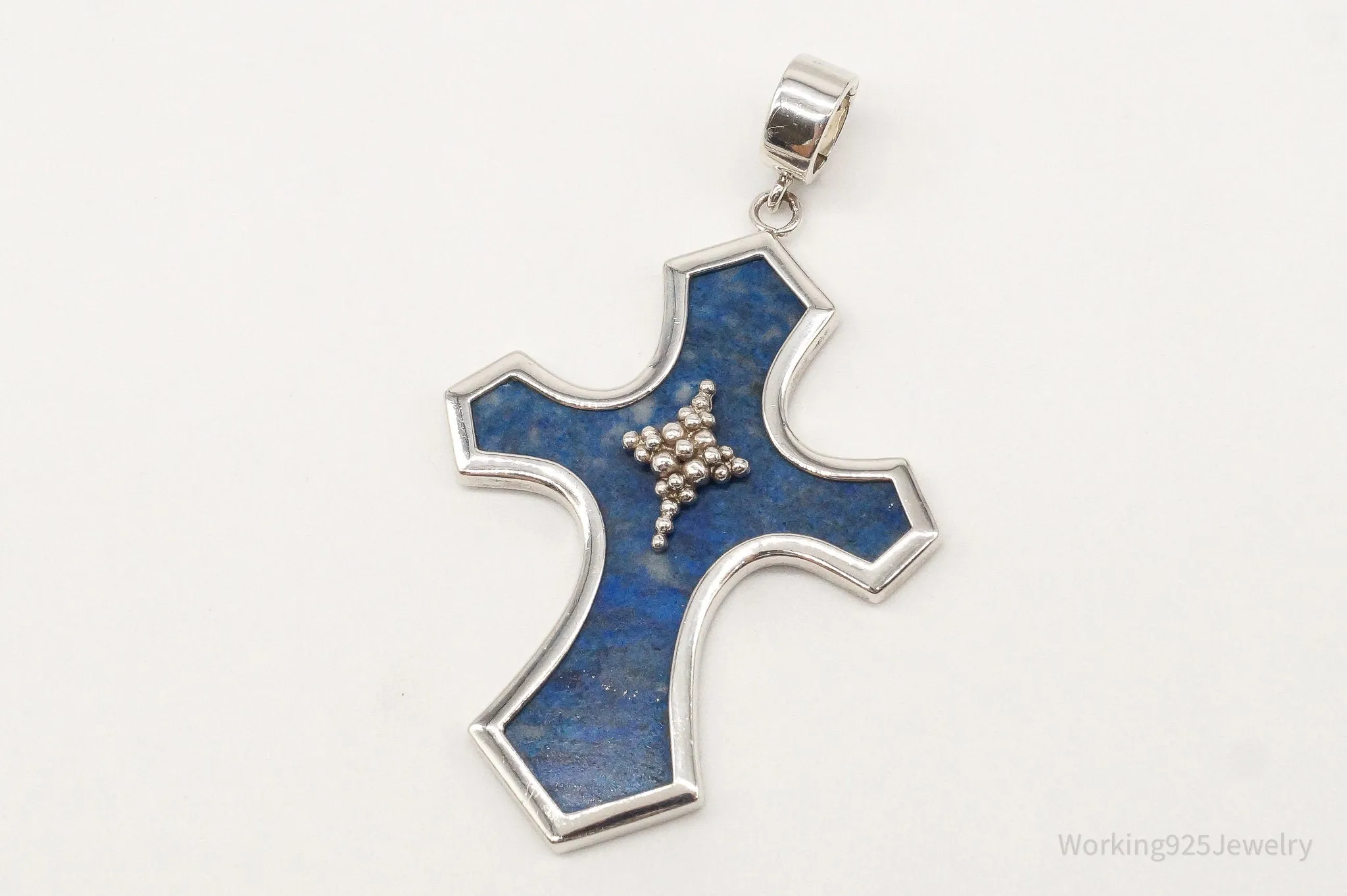 Designer Whitney Kelly Large Lapis Lazuli Cross Sterling Silver Pendant