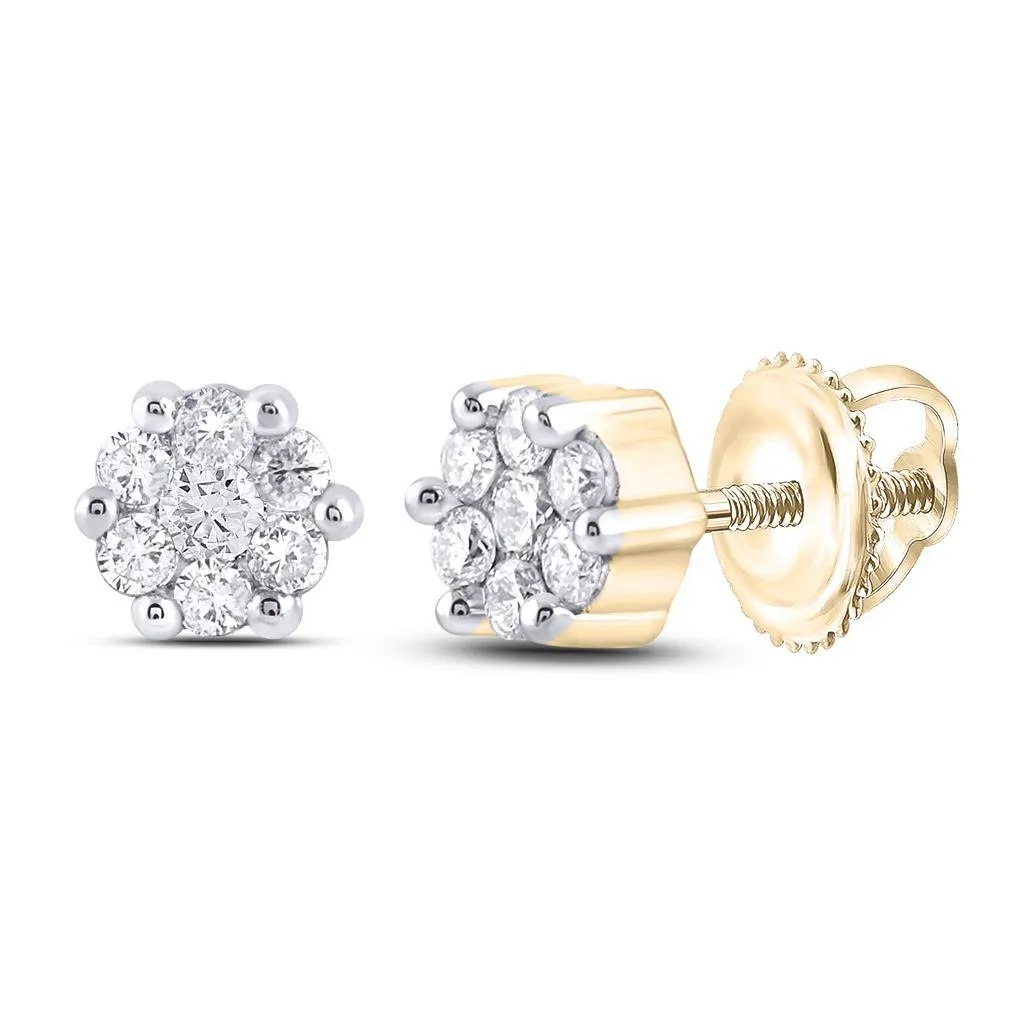 Diamond Cluster Earrings .20cttw 10K Yellow Gold