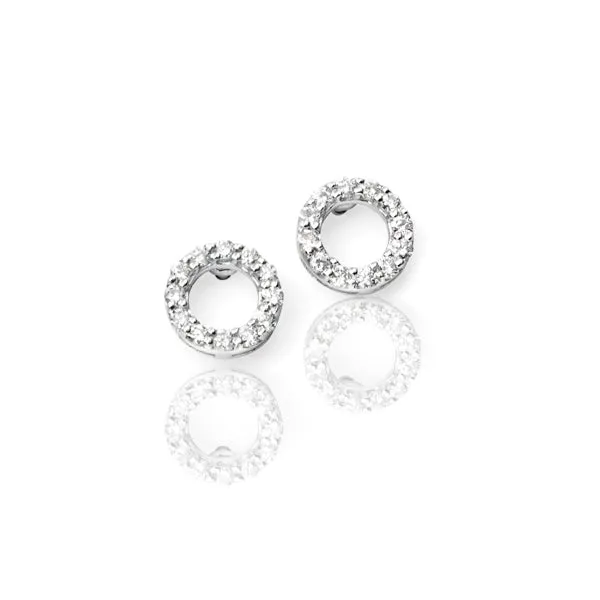 Diamond White Gold Pave set Round Open Stud Earrings