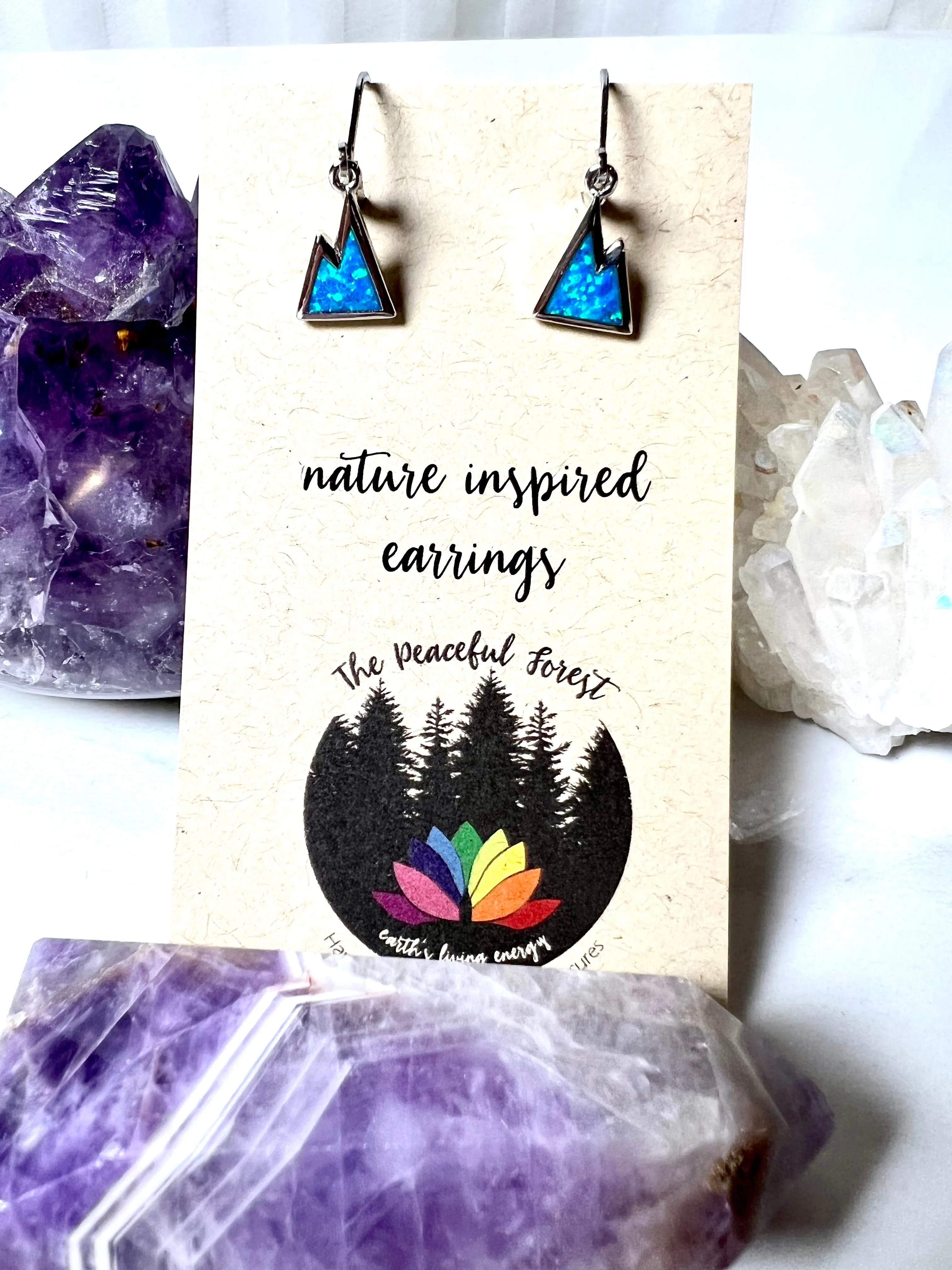 Earrings Blue Dangle Resin Opal Mountain Ranges