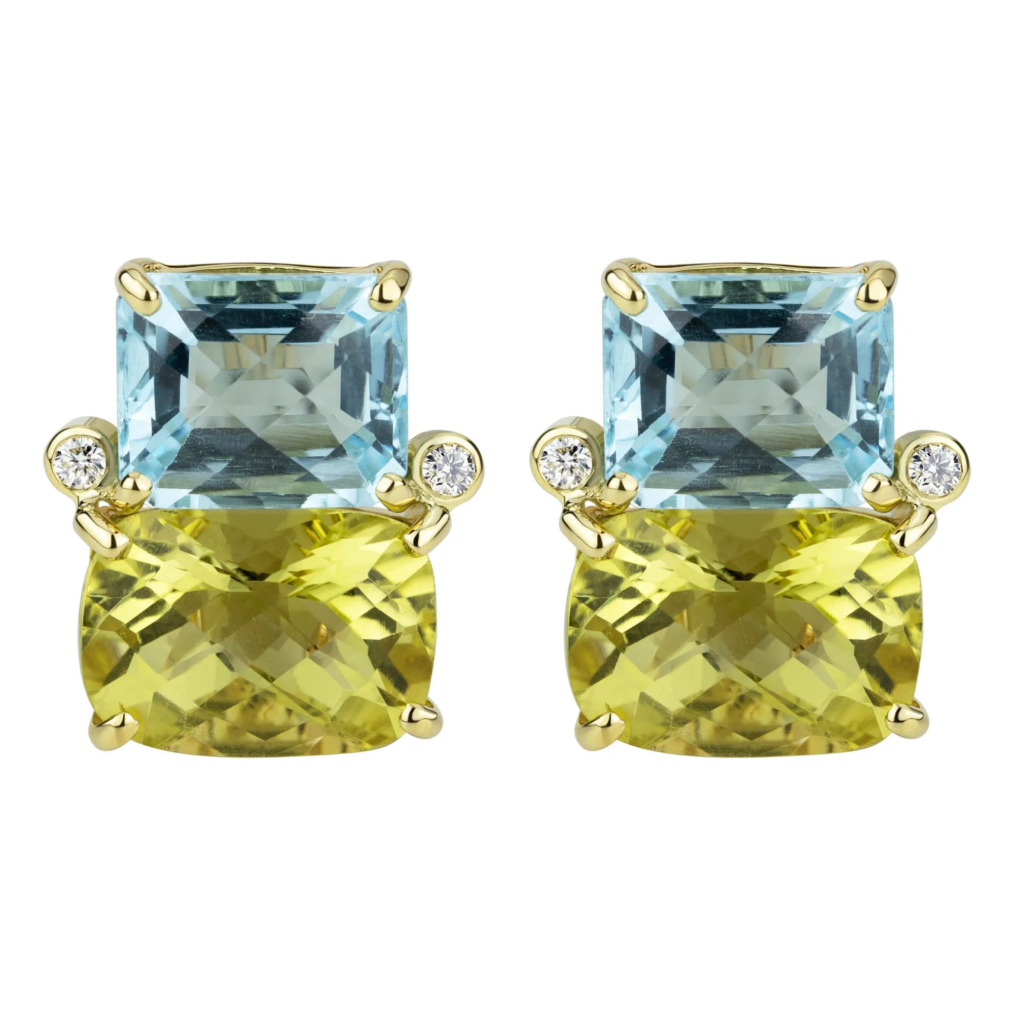 Earrings - Blue Topaz, Lemon Quartz And Diamond (2301C)