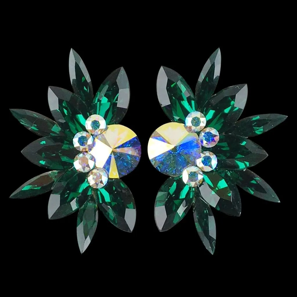 Earrings, Emerald and Crystal AB Rhinestones