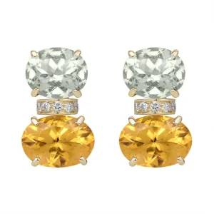 Earrings - Green Quartz, Citrine And Diamond (2382C)